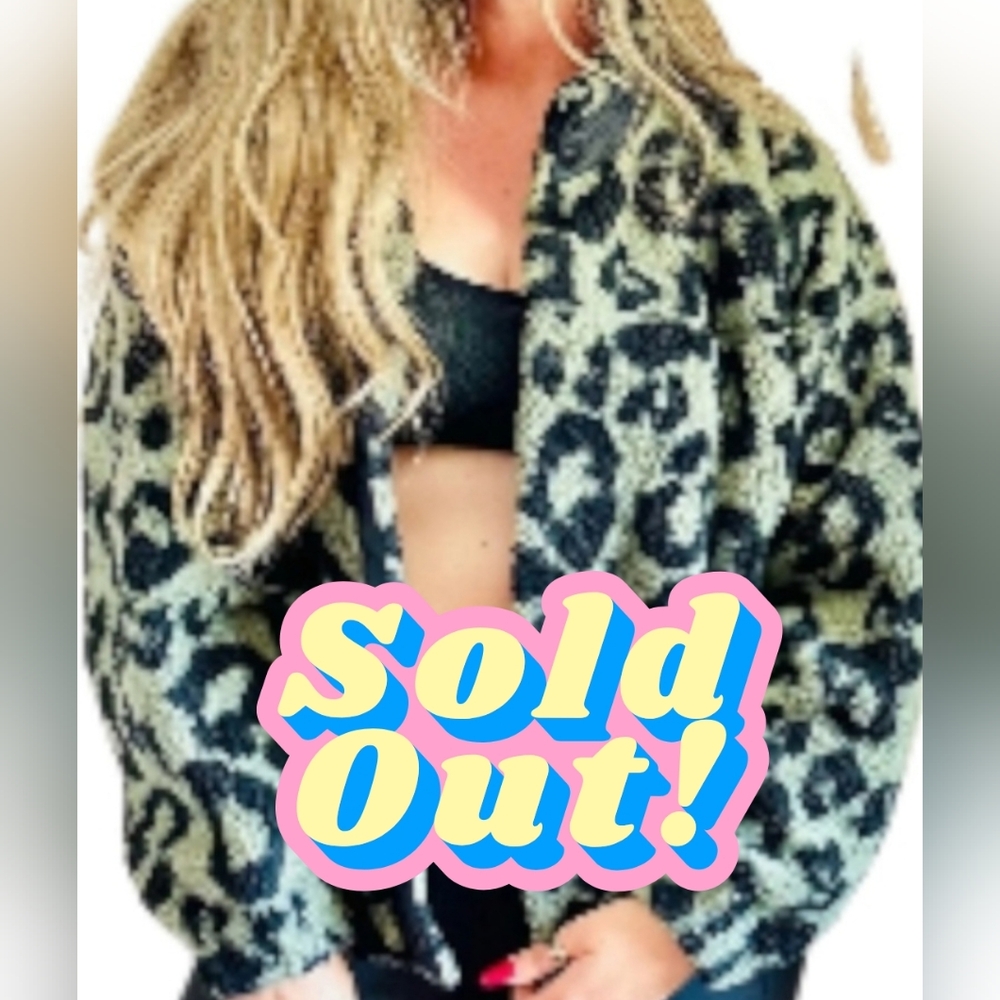 🛑SOLD 🛑 Sherpa Cheetah Print Jacket Old Navy Snap Up Green Black M